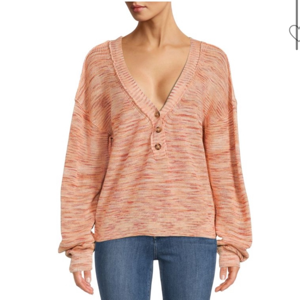 NWOT FREE PEOPLE Mercury Heathered Henley Sweater SIZE XS
